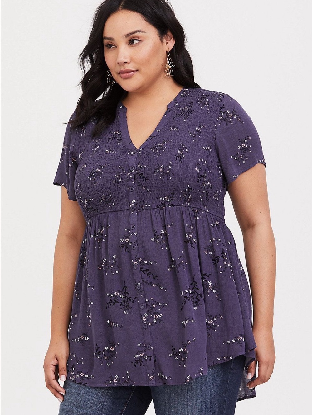Torrid NWT Button-Front Floral Babydoll Top